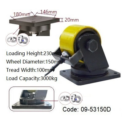 Ø150mm (6") Yellow Urethane on Cast Iron Wheel Castors | 3000KG capacity per castor