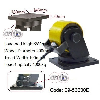 Ø200mm (8") Yellow Urethane on Cast Iron Wheel Castors | 4000KG capacity per castor