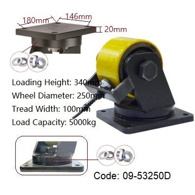 Ø250mm (10") Yellow Urethane on Cast Iron Wheel Castors | 5000KG capacity per castor