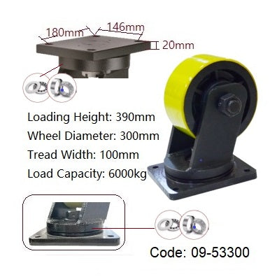 Ø300mm (12") Yellow Urethane on Cast Iron Wheel Castors | 6000KG capacity per castor