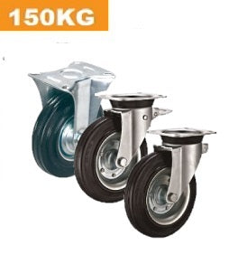 Ø150mm (6") Black Industrial Rubber Wheel Castors > EUROPEAN STYLE | 150KG capacity per castor