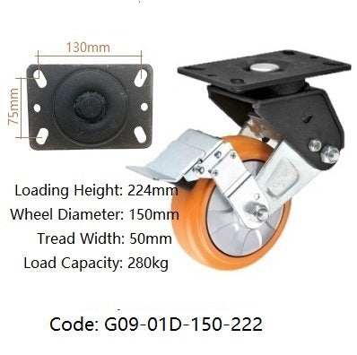 Ø150mm (6") Urethane Wheel Spring load Castors  | 280KG capacity per castor