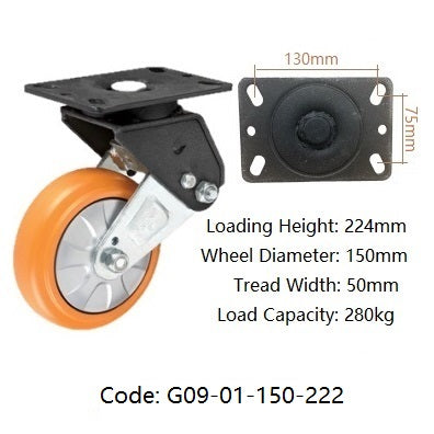 Ø150mm (6") Urethane Wheel Spring load Castors  | 280KG capacity per castor