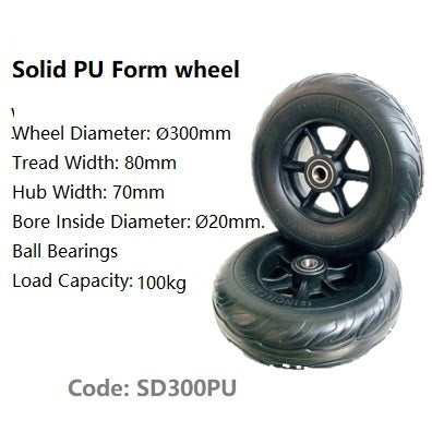 Solid Polyurethane (PU) Foam Wheel | Ø300mm (12") x 80mm | 100KG capacity per wheel