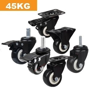 Ø40mm (1¾") Polyurethane (PU) Wheel Castors | 45KG capacity per castor