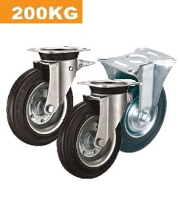 Ø200mm (8") Black Industrial Rubber Wheel Castors > EUROPEAN STYLE | 200KG capacity per castor