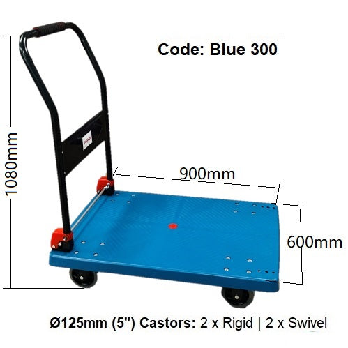Folding Platform Trolley with high hand & Hand Trolley | 300KG | BLUE