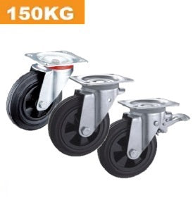 Ø150mm (6")  Black Rubber Wheel Castors > EUROPEAN STYLE | 150KG capacity per castor