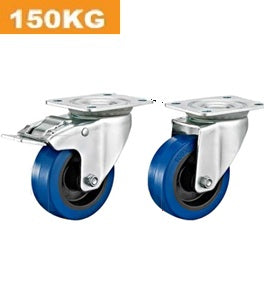 Ø100mm (4") Elastic Blue Rubber Wheel Castors > EUROPEAN STYLE | 150KG capacity per castor
