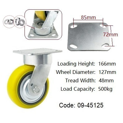 Ø125mm (5") Extra Heavy Duty castors |Urethane on Cast Iron Wheel | 500KG loading capacity per castor