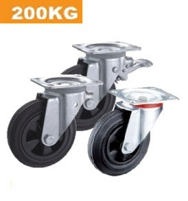 Ø200mm (8") Black Rubber Wheel Castors > EUROPEAN STYLE | 200KG capacity per castor
