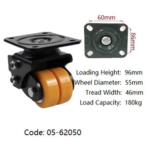 Ø50mm (2")| Ø65mm (2.5") | Ø75mm (3") Orange Urethane on Aluminum Wheel AGV Spring Load Shock-absorbing Castors | 180-200KG loading capacity/per castor
