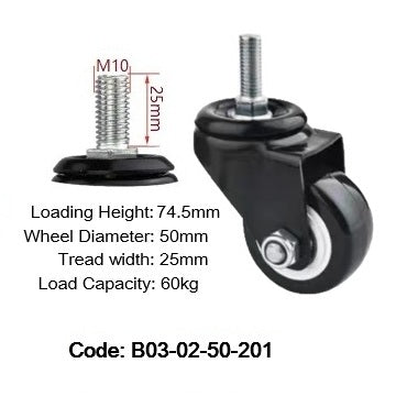 Ø50mm (2") Polyurethane (PU) Wheel Castors | 60KG capacity per castor
