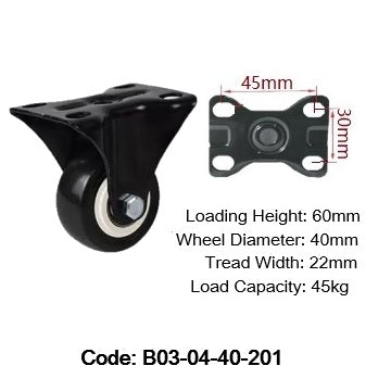 Ø40mm (1¾") Polyurethane (PU) Wheel Castors | 45KG capacity per castor