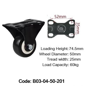 Ø50mm (2") Polyurethane (PU) Wheel Castors | 60KG capacity per castor