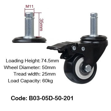 Ø50mm (2") Polyurethane (PU) Wheel Castors | 60KG capacity per castor