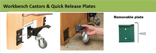 Workbench Castors with Quick Release Plates | 400kg Load Capacity for a set