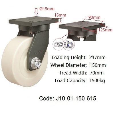 Ø150mm (6") Ultra Heavy Duty Nylon (PA) Wheel Castors | 2000KG capacity per castor