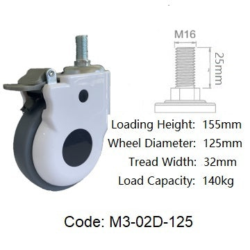 Ø125mm (5") Thermoplastic Rubber (TPR) Wheel Medical Castors | 140KG capacity per castor