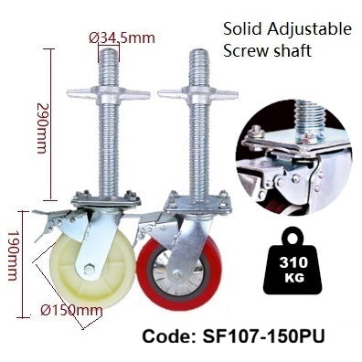 Scaffolding Castors with Solid Adjustable Screw Shaft > 310KG-420KG loading Capacity per castor