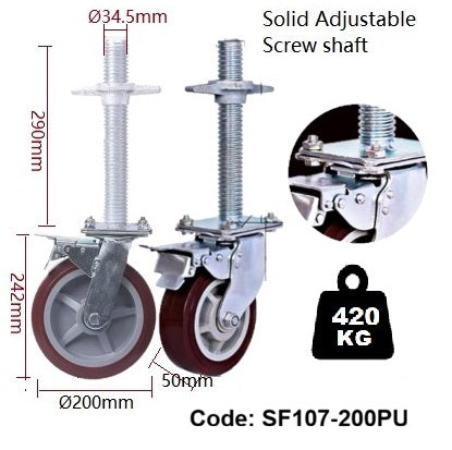 Scaffolding Castors with Solid Adjustable Screw Shaft > 310KG-420KG loading Capacity per castor