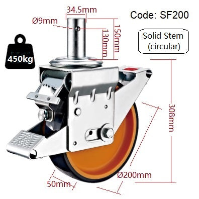 Scaffolding Castors >Ø150mm (6")/350KG Capacity per castor &  Ø200mm (8")/450KG Capacity per castor