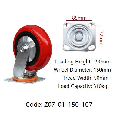 Ø150mm (6") Polyurethane (PU) Wheel Castors | 310KG capacity per castor