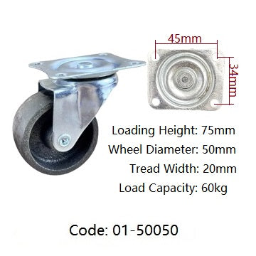 Ø50mm (2") Cast iron Wheel Castors | 60KG capacity per castor