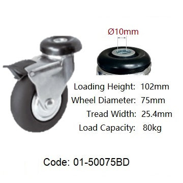 Ø75mm (3") Black Rubber Wheel Castors >Chrome Housing | 80KG capacity per castor