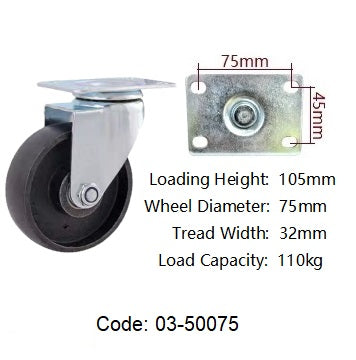 Ø75mm (3") Cast iron Wheel Castors | 110KG capacity per castor