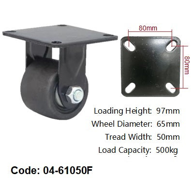 Ø65mm (2½") Black Fiberglass Nylon Wheel Castors > TOP PLATE | 500KG capacity per castor