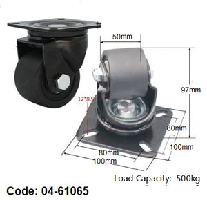 Ø65mm (2½") Black Fiberglass Nylon Wheel Castors > TOP PLATE | 500KG capacity per castor