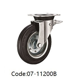 Ø200mm (8") Black Industrial Rubber Wheel Castors > EUROPEAN STYLE | 200KG capacity per castor