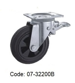 Ø200mm (8") Black Rubber Wheel Castors > EUROPEAN STYLE | 200KG capacity per castor