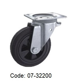 Ø200mm (8") Black Rubber Wheel Castors > EUROPEAN STYLE | 200KG capacity per castor