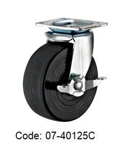 Ø125mm (5") Black Ebonite Rubber Wheel Castors | 150KG capacity per castor