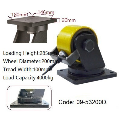 Ø200mm (8") Yellow Urethane on Cast Iron Wheel Castors | 4000KG capacity per castor