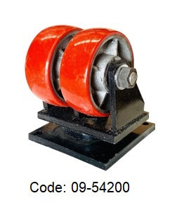 Ø200mm (8") Red Urethane on Cast Iron DUAL WHEELS Castors | 3000KG capacity per castor