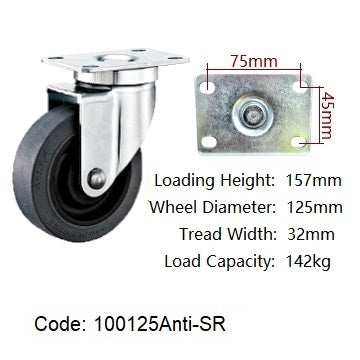 Ø125mm (5") Anti Static Rubber Wheel Castors | 142KG capacity per castor