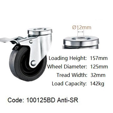 Ø125mm (5") Anti Static Rubber Wheel Castors | 142KG capacity per castor