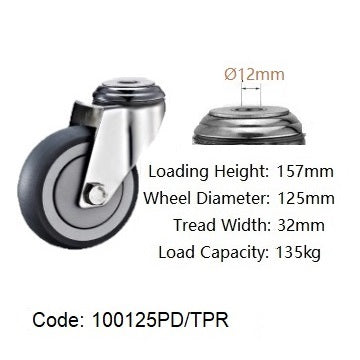 Ø125mm (5") Thermoplastic Rubber (TPR) Wheel Castors >Crown Tread  | 135KG capacity per castor