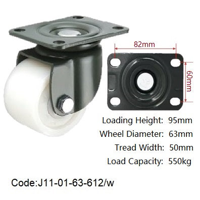Ø63mm (2½") Black & White Nylon Wheel Castors | 550KG capacity per castor