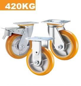 Ø150mm (6") Orange Urethane on Cast Iron Wheel Castors | 420KG capacity per castor