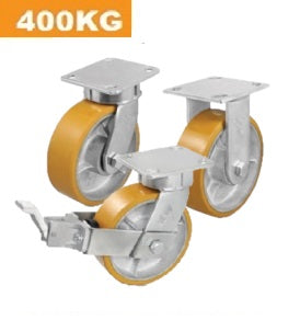 Ø100mm (4") Orange Urethane on Cast Iron Wheel Castors | 400KG capacity per castor