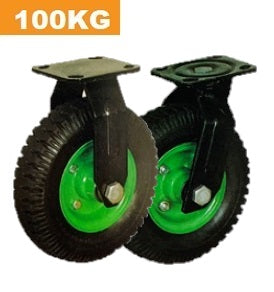 Ø150mm (6") Pneumatic Wheel Castor | 100KG Capacity > Green Rim