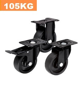 Ø100mm (4") High Temperature 260°C / Black Nylon Wheel Castors | 105KG capacity per castor