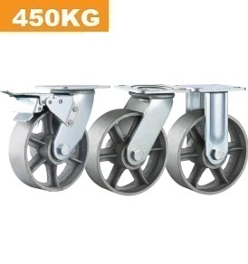 Ø200mm (8") Cast Iron Wheel Castors | 450KG capacity per castor
