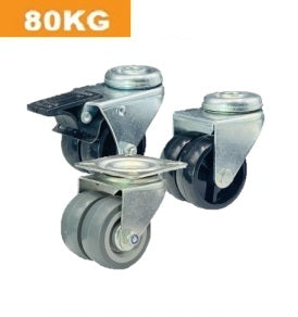 Ø50mm (2") Black & Grey Polyurethane (PU) Twin Wheels Castors | 80KG capacity per castor