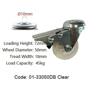 Ø50mm (2") Clear Polyurethane (PU) | Transparent Wheel Castors | 45KG capacity per castor