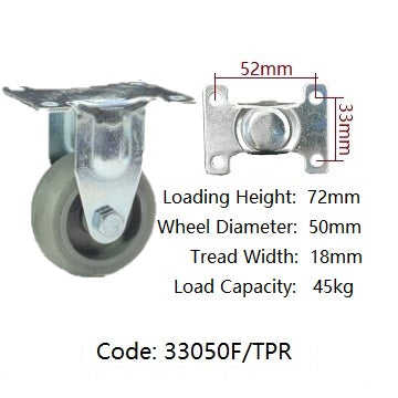 Ø50mm (2") Grey Thermoplastic Rubber (TPR) Wheel Castors | 45KG capacity per castor